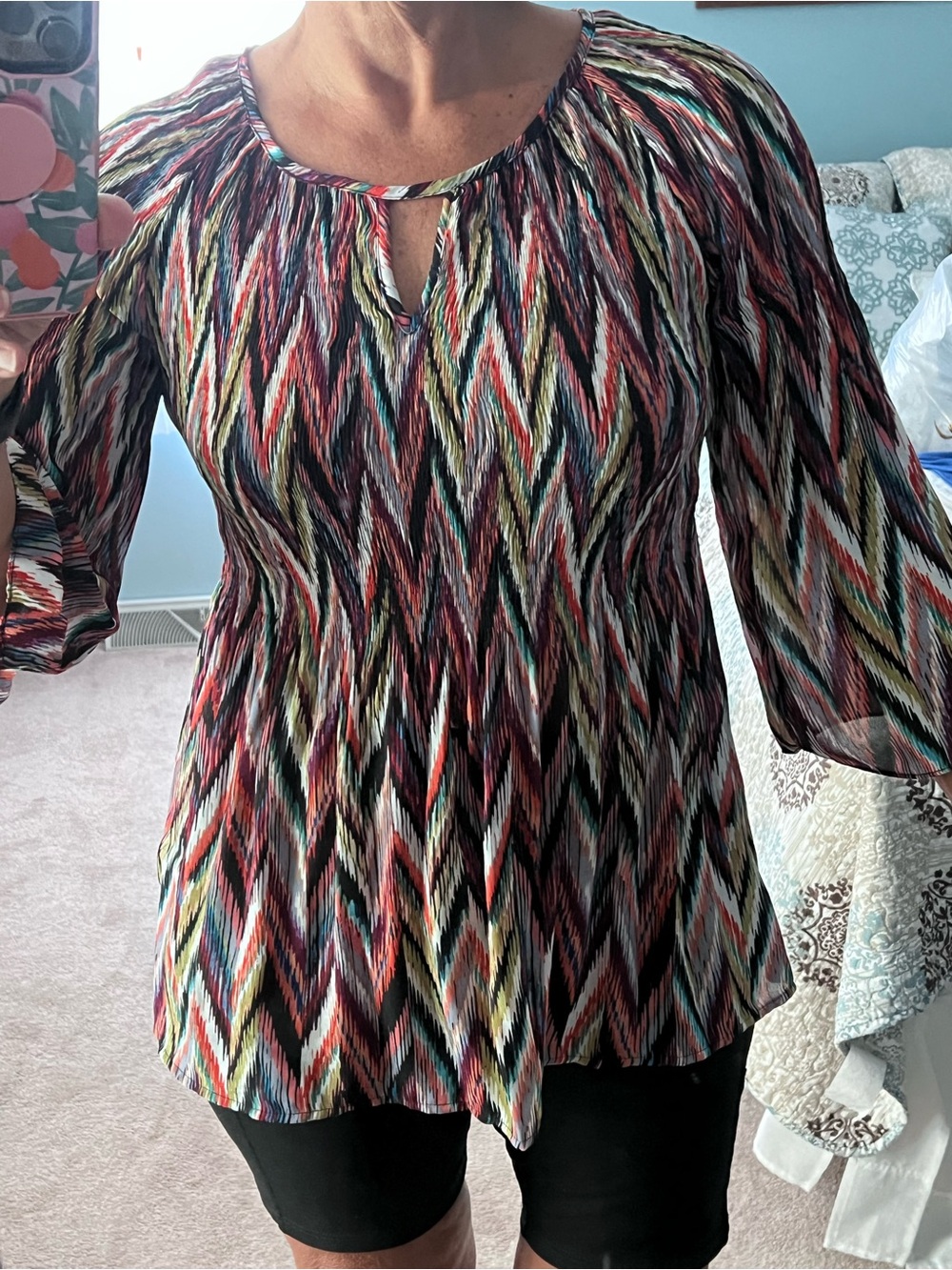 Spence Women's Multicolor Zigzag Stretch Knit Top size S/P